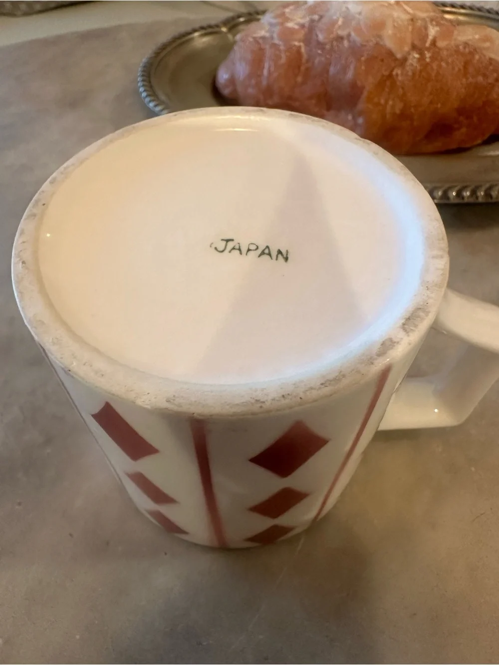 Vintage Hand painted Ceramic Mug with Red Diamond Pattern